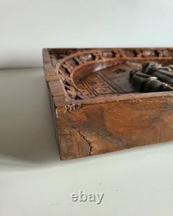Old oak bas-relief, carved wooden panel, 19th century