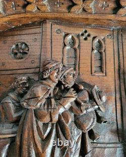 Old oak bas-relief, carved wooden panel, 19th century