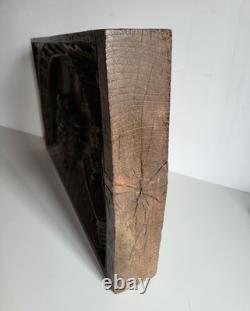 Old oak bas-relief, carved wooden panel, 19th century