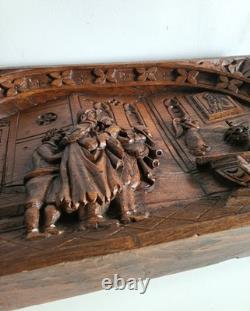 Old oak bas-relief, carved wooden panel, 19th century