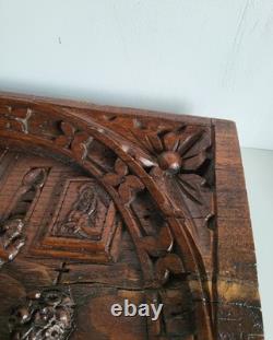 Old oak bas-relief, carved wooden panel, 19th century