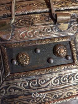 Old oriental curiosity box, small chest, jewelry box, folk art deco