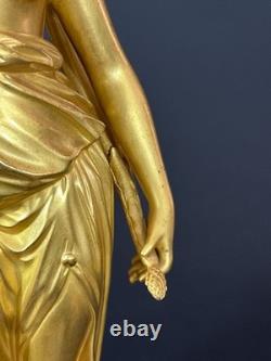 Old pair of gilt bronze candlesticks with female figure and cornucopia, 19th century