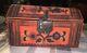 Old Popular Art Painted Wooden Wedding Chest Box From Alsace Meuse