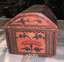 Old popular art painted wooden wedding chest box from Alsace Meuse