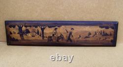 Old pyrography panel with Basque scene decoration, signed Chym, Ciboure folk art