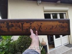 Old pyrography panel with Basque scene decoration, signed Chym, Ciboure folk art