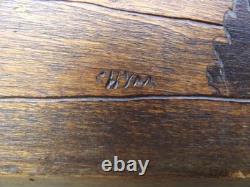 Old pyrography panel with Basque scene decoration, signed Chym, Ciboure folk art