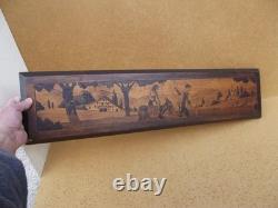 Old pyrography panel with Basque scene decoration, signed Chym, Ciboure folk art