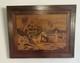 Old Wooden Marquetry Painting Of An Indian Village, Exotic Beach, Animals