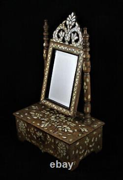 Ottoman Empire- Syrian Table Mirror On Mother-of-19th Century Encrusted Box