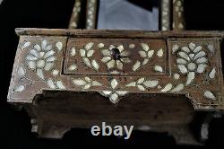 Ottoman Empire- Syrian Table Mirror On Mother-of-19th Century Encrusted Box