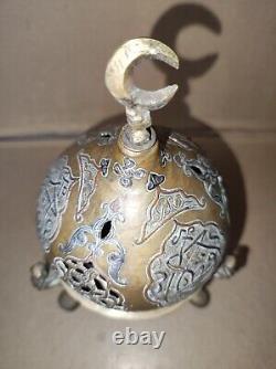 Ottoman Incense Burner XIXth Century, Brass with Silver Inserts