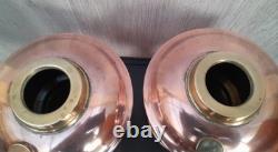 Ouraline Pair of Art Deco Copper Oil Lamps with Uranium Vaseline Glass