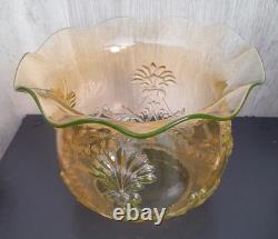 Ouraline Pair of Art Deco Copper Oil Lamps with Uranium Vaseline Glass