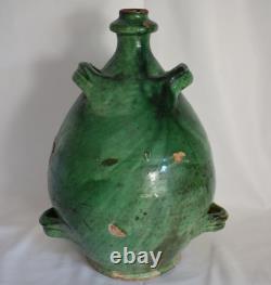 PROVENCE 19th CENTURY EARTHENWARE GLAZED GREEN ENGOBE 4 PASSANTS
