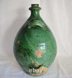 PROVENCE 19th CENTURY EARTHENWARE GLAZED GREEN ENGOBE 4 PASSANTS
