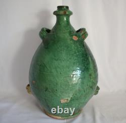 PROVENCE 19th CENTURY EARTHENWARE GLAZED GREEN ENGOBE 4 PASSANTS