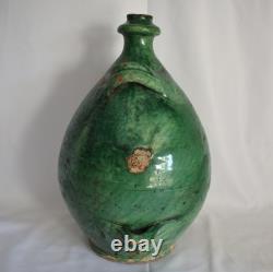 PROVENCE 19th CENTURY EARTHENWARE GLAZED GREEN ENGOBE 4 PASSANTS