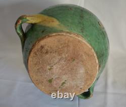 PROVENCE 19th CENTURY EARTHENWARE GLAZED GREEN ENGOBE 4 PASSANTS