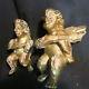 Pair Angels Wood Sculpted Gold 18th Statue Angel Angelo Putti Angel Sculpture