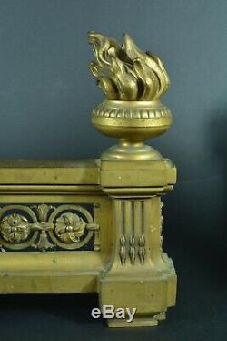 Pair Of Andirons Louis XVI Rams Head Pot Laurel Fire Gilt Old