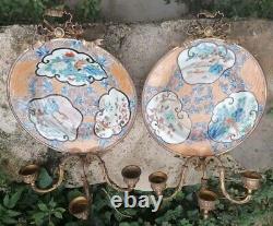 Pair Of Appliques Louis XVI Porcelain Of China & Bronze Stamped Asia