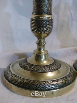 Pair Of Bronze Empire Candlestick Engraved 19th Candlestick Old French