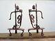 Pair Résiniers Candlestick Hammered Wrought Iron Decor Style Heart Marolles 1950