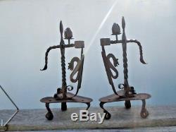 Pair Résiniers Candlestick Hammered Wrought Iron Decor Style Heart Marolles 1950