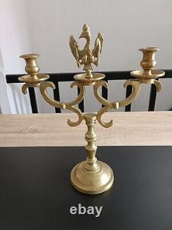 Pair of 19th Century Brass Two-Arm Candelabra, with Prussian Eagle