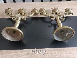 Pair of 19th Century Brass Two-Arm Candelabra, with Prussian Eagle