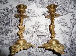 Pair of 19th-Century Candlesticks, Winged Dragon, Griffin, Hippogriff, Napoleon III
