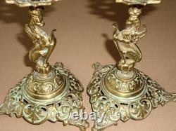 Pair of 19th-Century Candlesticks, Winged Dragon, Griffin, Hippogriff, Napoleon III