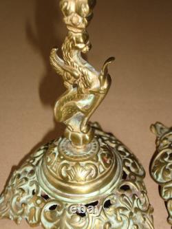 Pair of 19th-Century Candlesticks, Winged Dragon, Griffin, Hippogriff, Napoleon III
