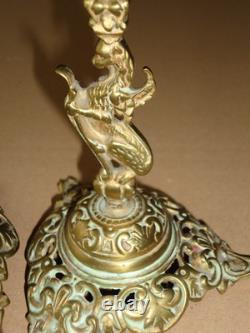 Pair of 19th-Century Candlesticks, Winged Dragon, Griffin, Hippogriff, Napoleon III