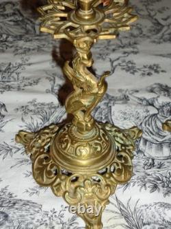Pair of 19th-Century Candlesticks, Winged Dragon, Griffin, Hippogriff, Napoleon III