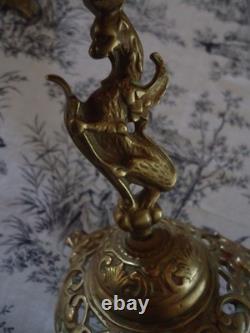 Pair of 19th-Century Candlesticks, Winged Dragon, Griffin, Hippogriff, Napoleon III