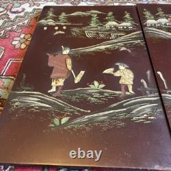 Pair of Lacquered and Decorated Panels Japan Mount FUJI Meiji Period Very Rare