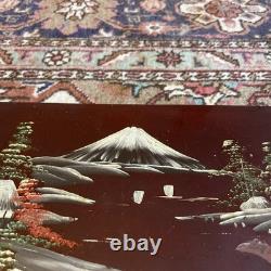 Pair of Lacquered and Decorated Panels Japan Mount FUJI Meiji Period Very Rare