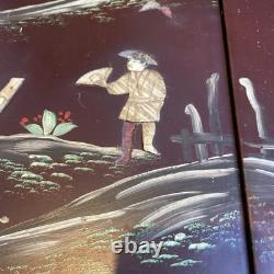 Pair of Lacquered and Decorated Panels Japan Mount FUJI Meiji Period Very Rare