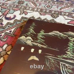 Pair of Lacquered and Decorated Panels Japan Mount FUJI Meiji Period Very Rare