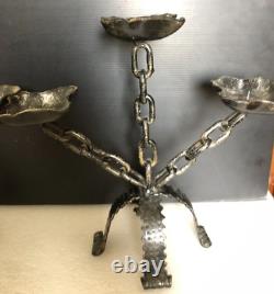 Pair of Metal Brutalist Chain Link Candlesticks 20th Century Popular Art Design