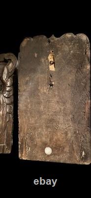 Pair of antique oak bas-reliefs, carved wooden panel, late 18th century putti