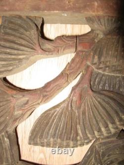 Pair of gilded carved wood panels CHINA floral motifs, trunk, and rocks 19th century