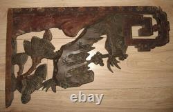 Pair of gilded carved wood panels CHINA floral motifs, trunk, and rocks 19th century