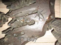 Pair of gilded carved wood panels CHINA floral motifs, trunk, and rocks 19th century