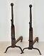 Pair Of Very Old Wrought Iron Andirons. Roasting Spit Holders.