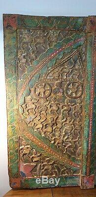 Panel Table Carved Wood Panel Embossed Polychrome Rajasthan Tribal XIX