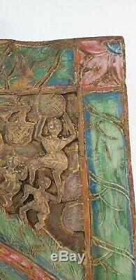 Panel Table Carved Wood Panel Embossed Polychrome Rajasthan Tribal XIX